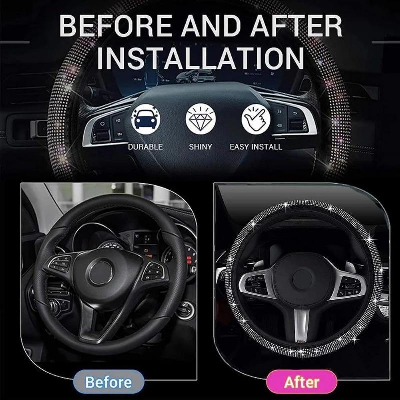 38cm Car Steering Wheel Cover Universal Bling Bling Diamond Rhinestones Elasticity Interior Car Accessories for Four Seasons
