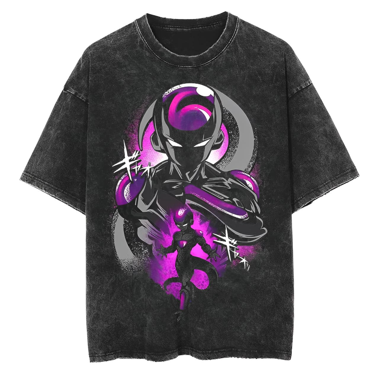 Dragon Ball Frieza T Shirt Men Acid Wash Oversized Streetwear Anime Purple Lightning Cotton Vintage Gym Graphic Top Tee S разноцветный