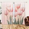 2 Piece Pink Tulip Curtains for Family and Friends   Sunshade and Privacy-protecting Pole-style Curtains