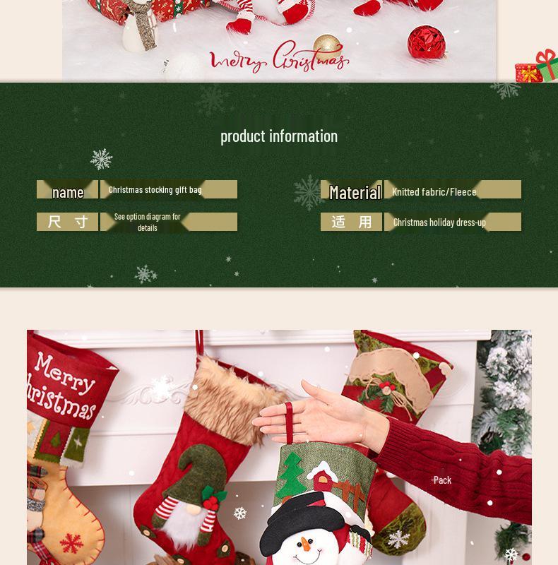 Three-Dimensional Cartoon Christmas Stockings with Decorative Pockets.