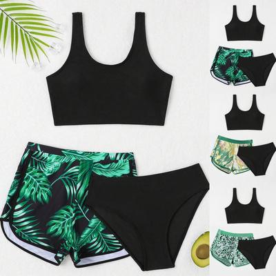 Costume da bagno a tre pezzi per bambine, pantaloncini da bagno, costume da bagno stampato per bambini