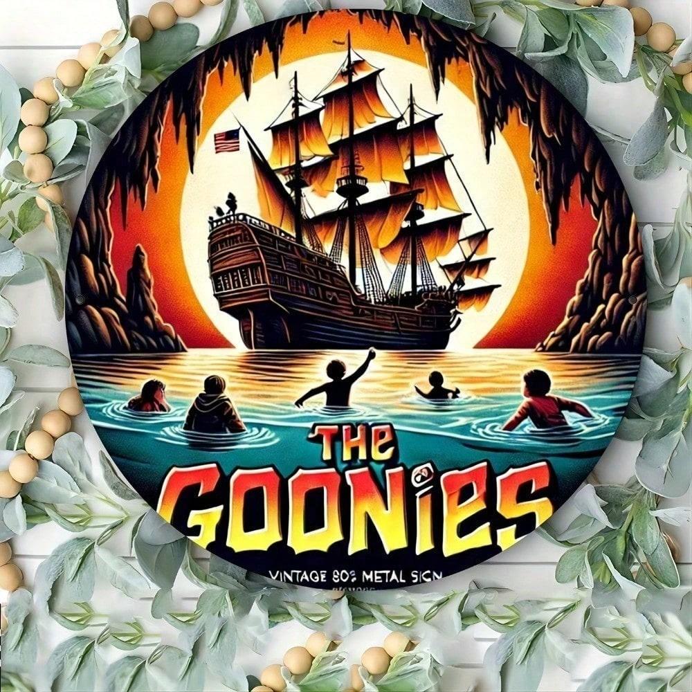 

Goonies Retro 8 Inch Round Tin Sign Vintage Metal Wall Decor for Home Bar