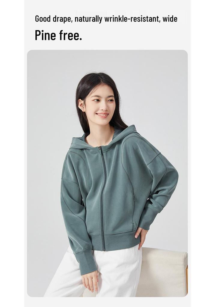 Orchid Essence Women's Sand Washed Modal Hoodie Cardigan - Casual and Versatile Sweatshirt