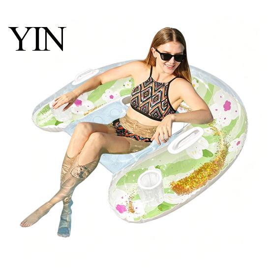 Swimming Pool Accessories U-shaped Inflatable Float for Adults, Blow-Up Floating Lounge Chair Foldable with Drink Holder, Party Beach Lake Essentials