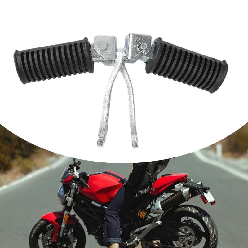 Front Foot Peg Replacement Set for GN125 Motorcycles, Matching Left and Right Rubber Pads with Ribbed Detail and Metal Brackets for Repair Work