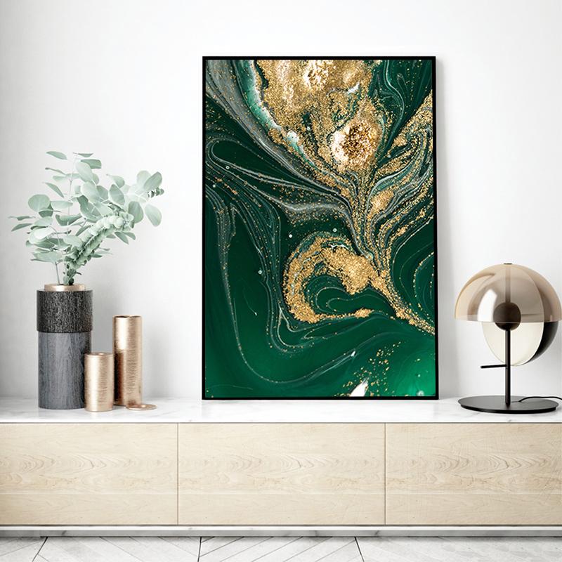 Green Gold Foil Marble Poster Wall Art Oil Painting Printmaking Modern Painting Living Room Home Decoration Picture Mural