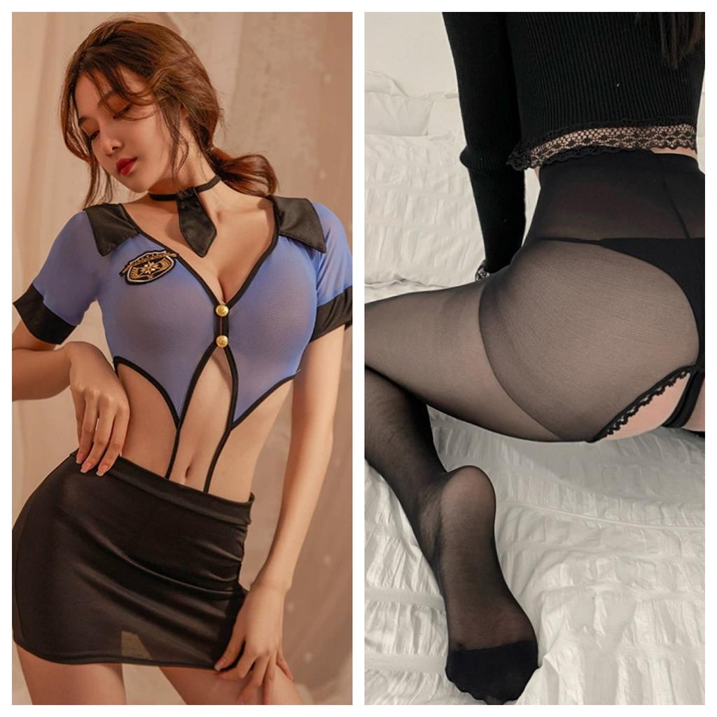 Policewoman Uniform Seduction Passionate Hot Bed Erotic Lingerie Maid Cosplay Hip Bag Skirt