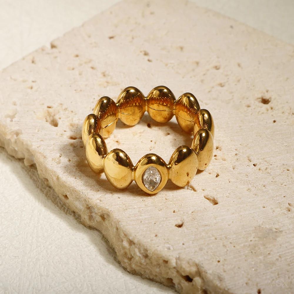 Glänzende Kristall High-End Anlaufgeschützte Mode Geometrische Offene Vergoldete Edelstahlringe für Damen Ehering Schmuck Geschenke