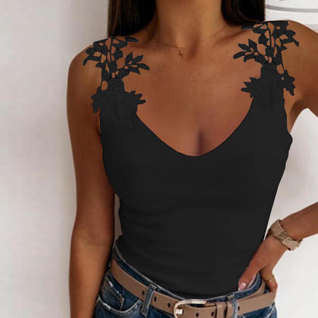 WoWomens Lace Color V-Neck Sling Blouse Strapless Summer Casual Tops