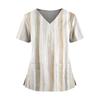 Women's Gradient Print V-Neck Double Pocket Short Sleeves Hem Slit Uniform Caregiver Top