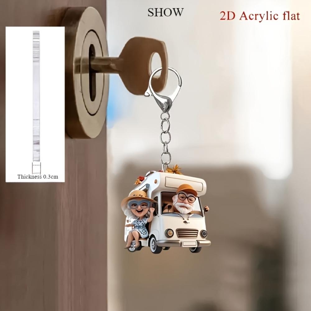 Breloc acrilic plat 2D amuzant pentru bunici, călătorie cu RV, acrilic, potrivit pentru decorarea rucsacului și a cheilor de mașină, decorațiune pentru petrecerea de sărbători