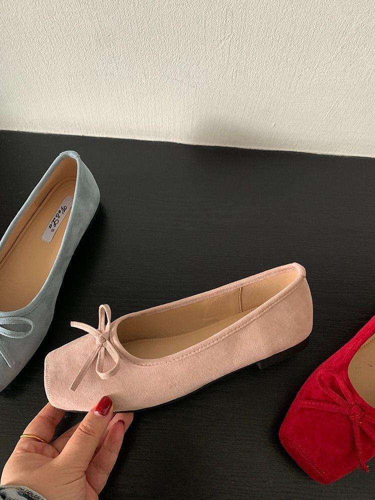Flat-bottomed retro women's shoes red single shoes bow shoes pedal lazy shoes spring and autumn
