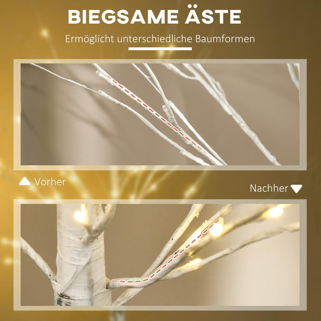 Artificial Birch with LEDs, Flexible Branches, Plastic and Metal, 150 Cm, White