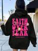 Hoodie with a 'Faith Over Fear' Print for Plus Sizes Featuring a Casual Kangaroo Pocket And Drawstring Long-Sleeve Design Suitable