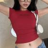 Crop Top Letter Printed Black T-shirt Short-sleeved Pattern T-shirt