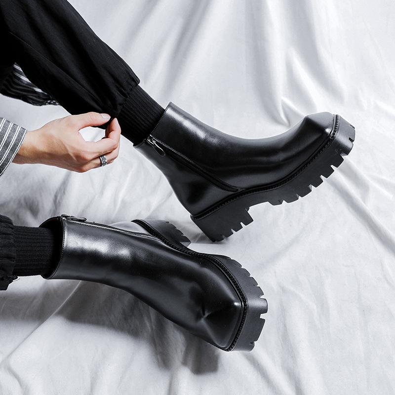 men chelsea boots  designer shoes stage nightclub dress pointed toe original leather boot handsome platform ankle botas man