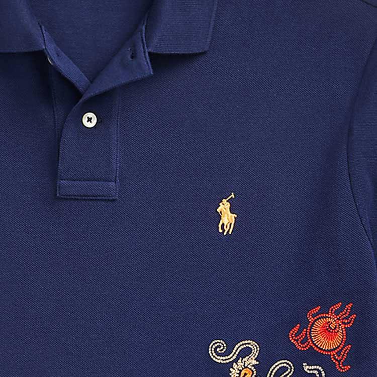 Polo Ralph Lauren SS24 Dragon Pattern Embroidered Slim Fit Casual Short Sleeve Polo Shirt Men Polo Shirts Deep-Cobalt-Blue MNPOKNI1N822584-400