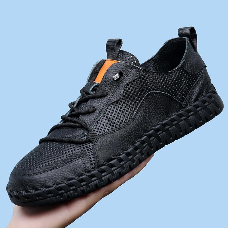 

[First layer cowhide] Men s handmade shoes, thin soft-soled casual shoes, personalized summer new breathable trendy and versatile 44