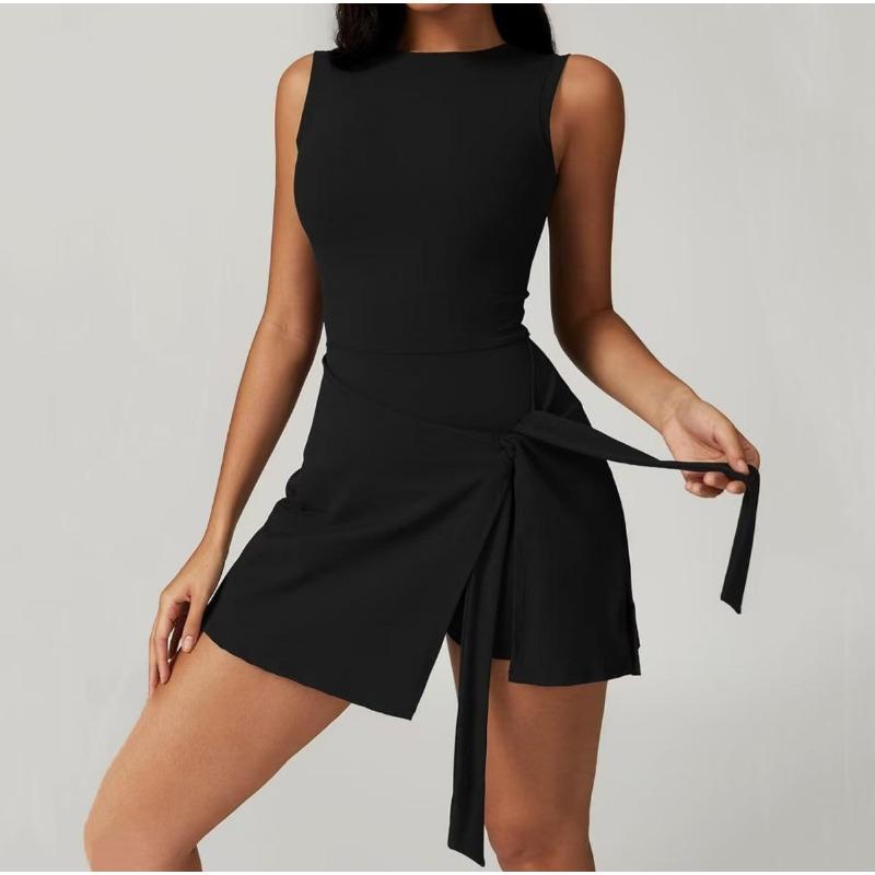 

New European And American Women S Clothing Fake Two-Piece Anti-Light Sleeveless Tight Sports Dress 2XL