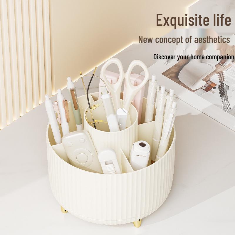 Rotating Desk Organizer: Plastic Pen Holder & Makeup Brush Storage