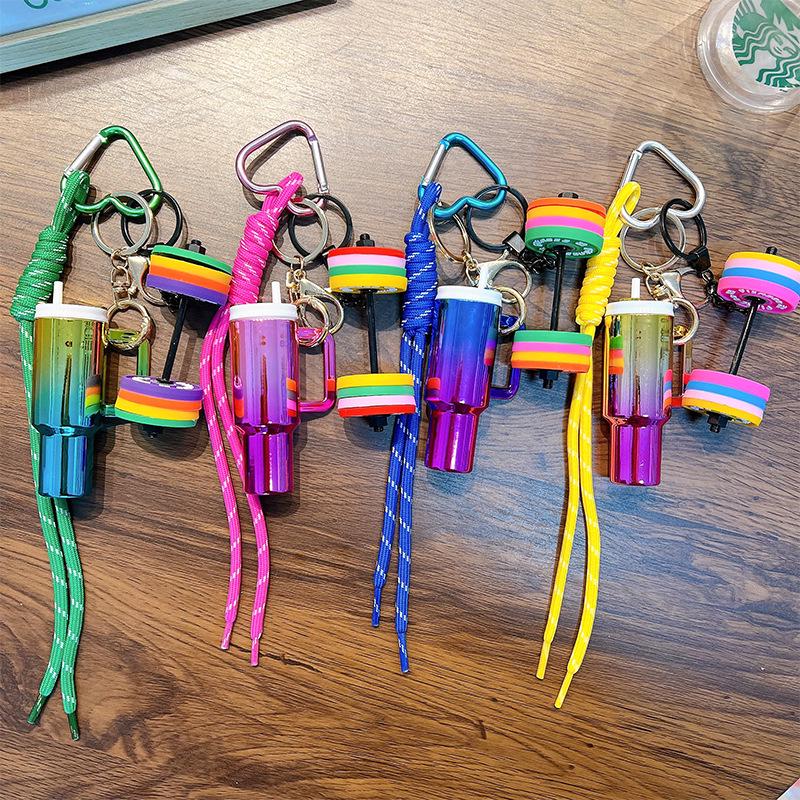 Fashionable Sports Barbell Keychain: Mini Water Cup and Bag Pendant
