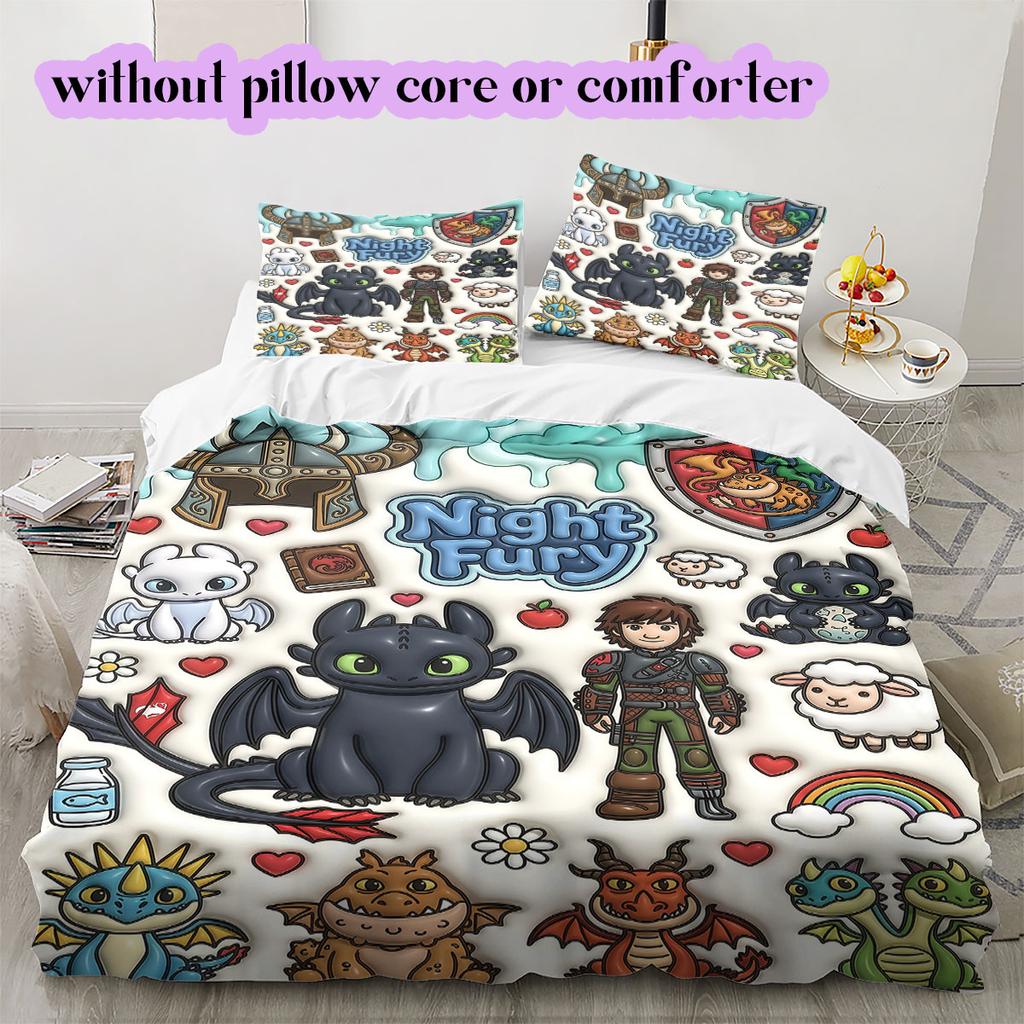 Train Dragon Anime World Duvet Cover,3 Piece Printed Cartoon Set,Cool Trendy Bedroom Comforter Cover Bedding Set_LIAN