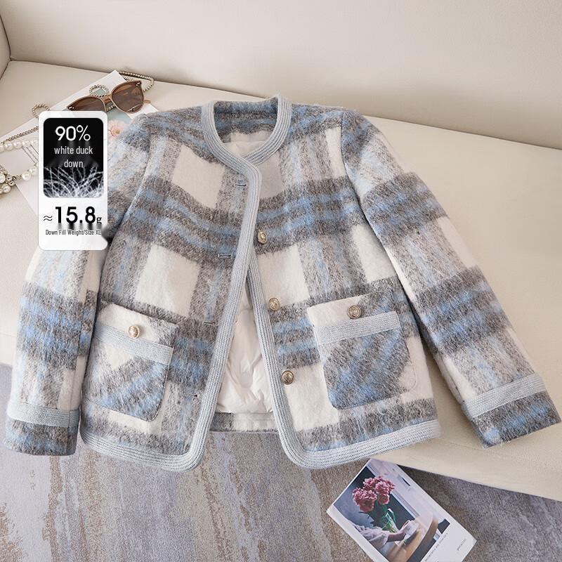 Шикарная клетчатая куртка с пухом XL