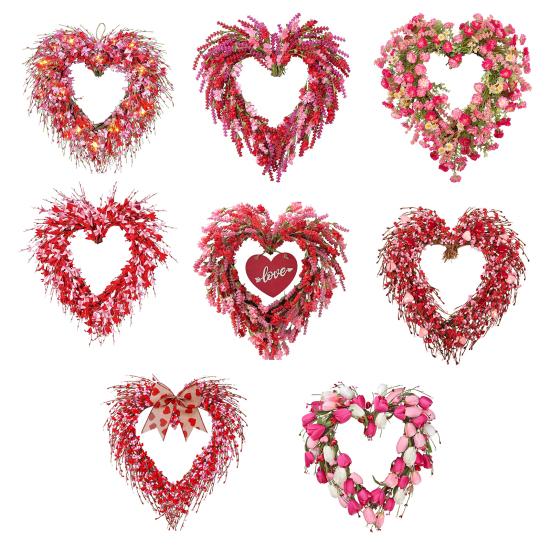Julkrans Hjärtformad Inomhus Utomhus Dekorativ Krans med Festliga Blommor Grönska Hemfest Kontorsdekor