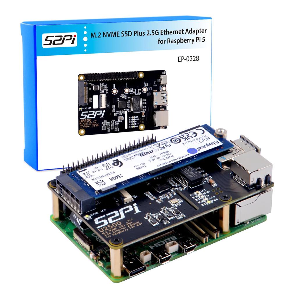 The GeeekPi M.2 NVMe SSD Plus 2.5G Ethernet Adapter is a W01 U2500 Hat expansion board for the Raspberry Pi 5. This board features an NVMe SSD