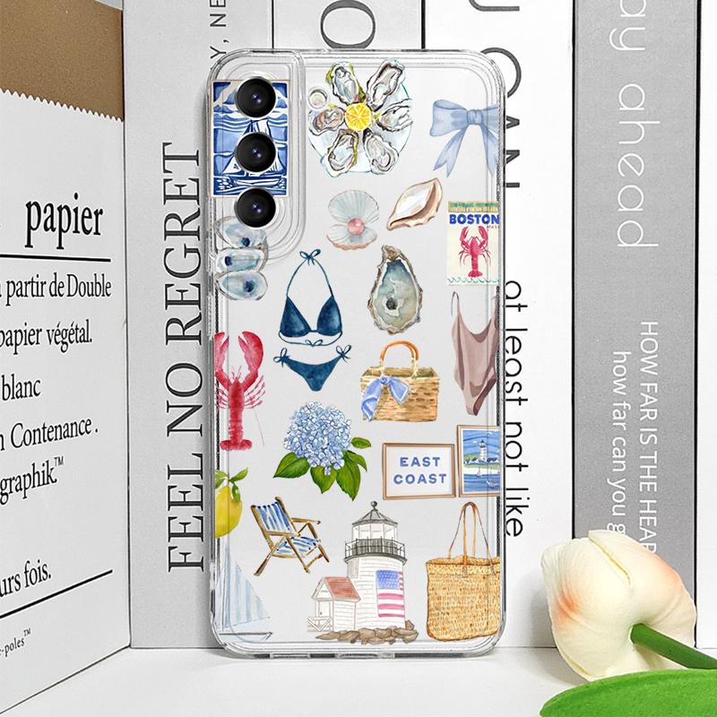 Transparente Meereslandschaft Wein Zitrone Mädchen Handyhülle für Samsung Galaxy A14 A16 A55 A54 A36 A53 A13 A15 A25 5G Kunst Weiche Hülle