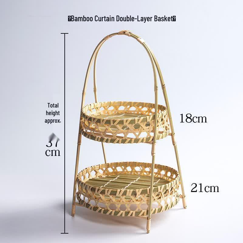 Multi-Layer Bamboo Woven Serving Basket with Round Handle