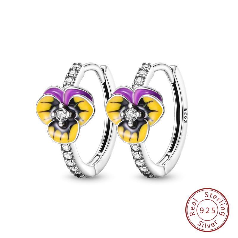 Hot 925 Sterling Silver Earrings Charm Simple Shining Lotus Zircon Wedding Women Jewelry Gift