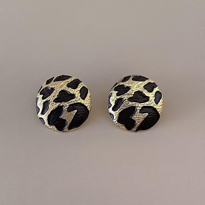 Modern Earrings Leopard Print Round Ear Studs Jewelry Gift For Women And Teens Alloy Metal Construction Ear Accessories