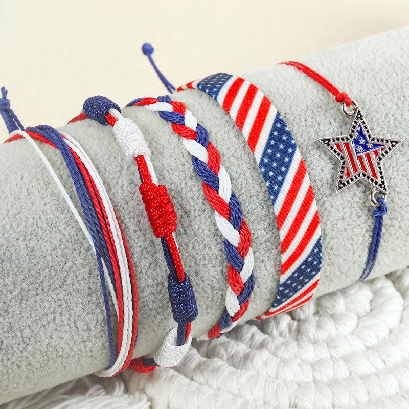 American Independence Day Red, White & Blue Star Woven Bracelet