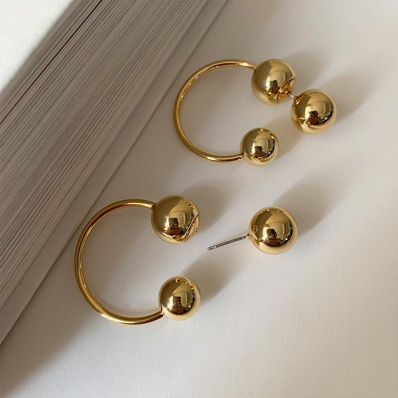 

Fashion Temperament Charm Metal Fashion Hoop Earring Personality Round Bead Ball Dangle Earring For Women Girls Jewelry Supply