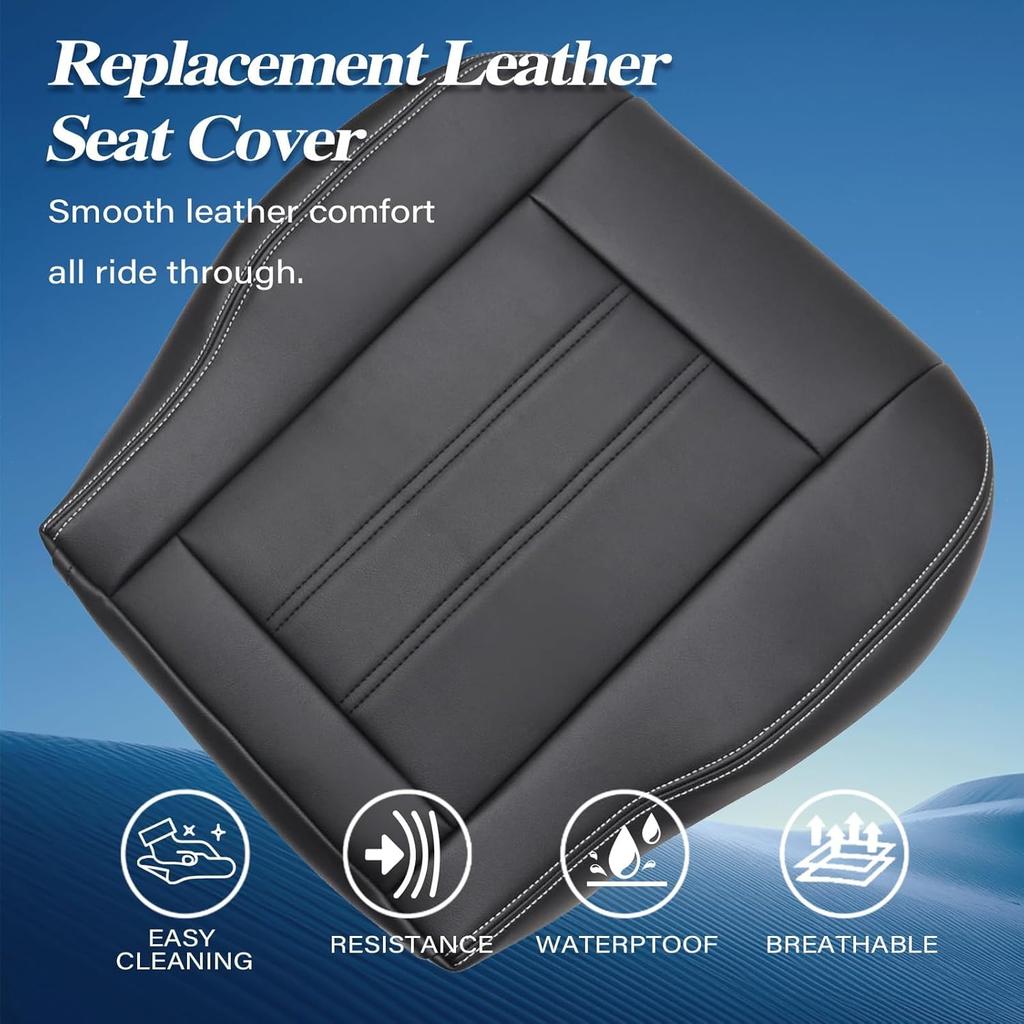 GXARTS Non-Perforated Front Driver or Passenger Side Bottom Replacement Leather Seat Cover Black Compatible with Chrysler Town & Country 2008 2009