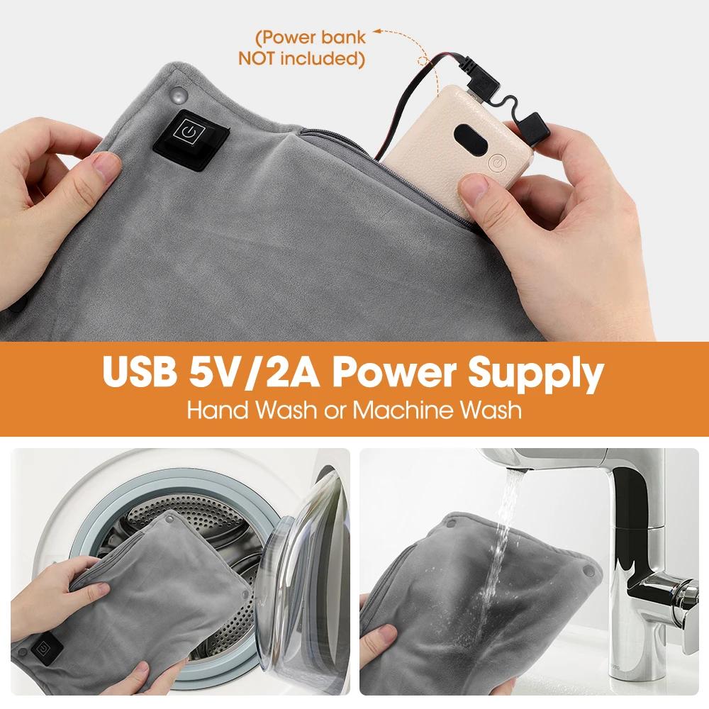 USB 5V/2A Hand Warmer Graphene 3 Gears Warming Hand Pillow Electric Heating Belly Winter Washable Soft Thermal Heated Bag