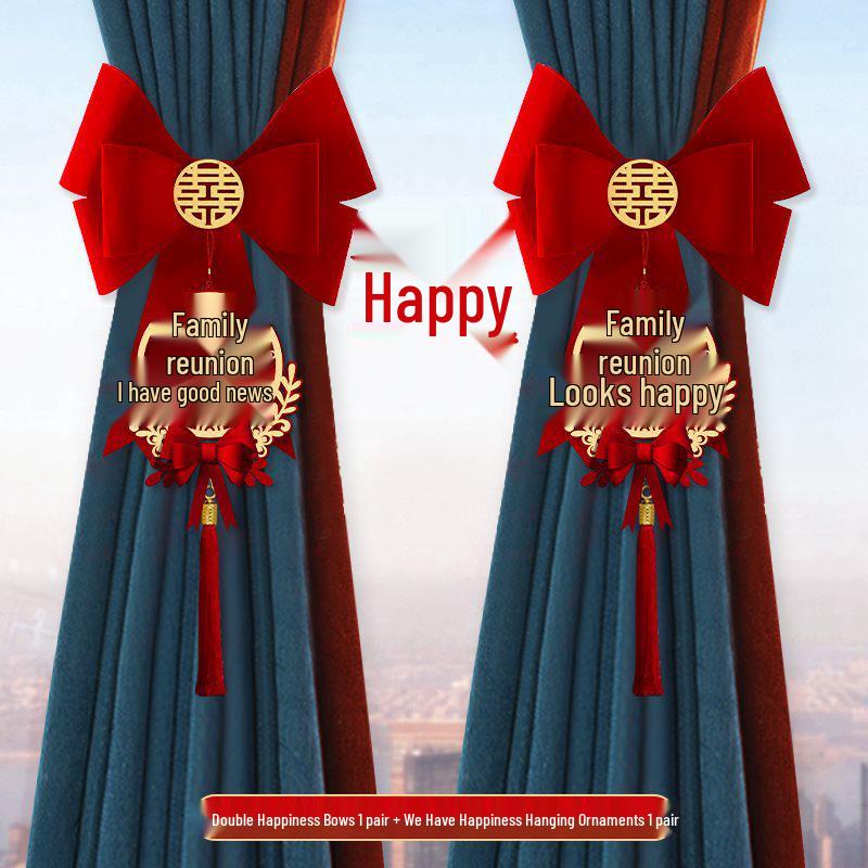 Wedding Curtain Tiebacks: Bridal Room Double Happiness Decor Set