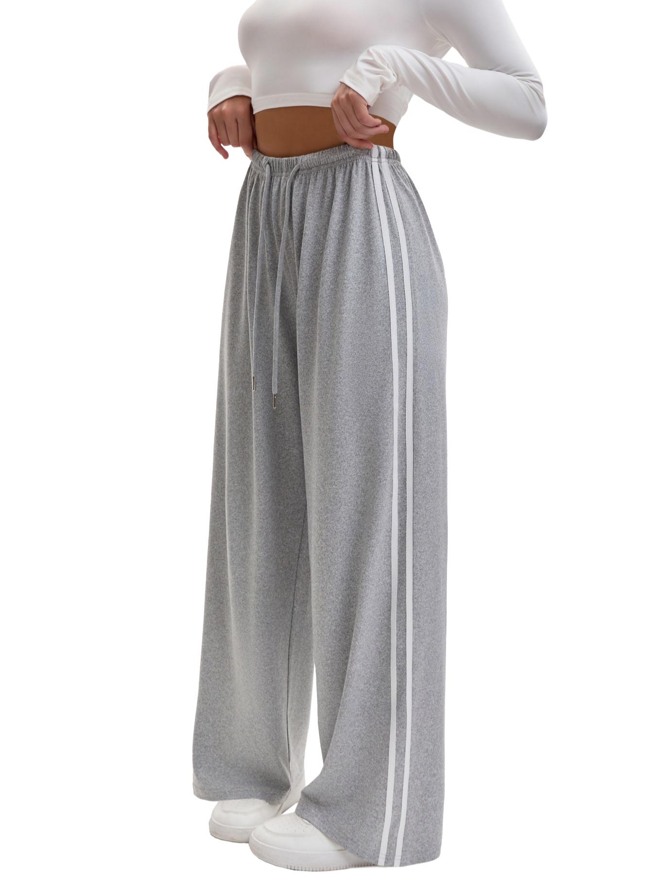 

Women s European-American Drawstring Wide-Leg Yoga Pants with Side Webbing XXL світло-сірий колір