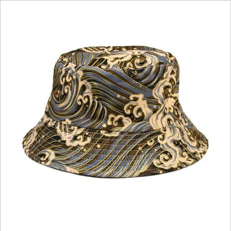 New Fisherman Hat Adult Beach Hat Wave Print Flat Top Basin Hat Ladies Leisure Sunshade Hat