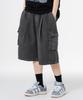 MOZMOZ Stonewashed Cotton Cargo Single-Pleat Wide Shorts Charcoal