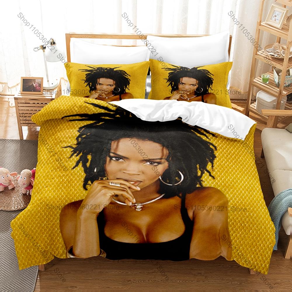 Lauryn Hill Vintage Afro Soul Reggae Themed 3PCS Bedding 1 Duvet Cover + 2 Pillowcases Envelope Pillow Covers All Season