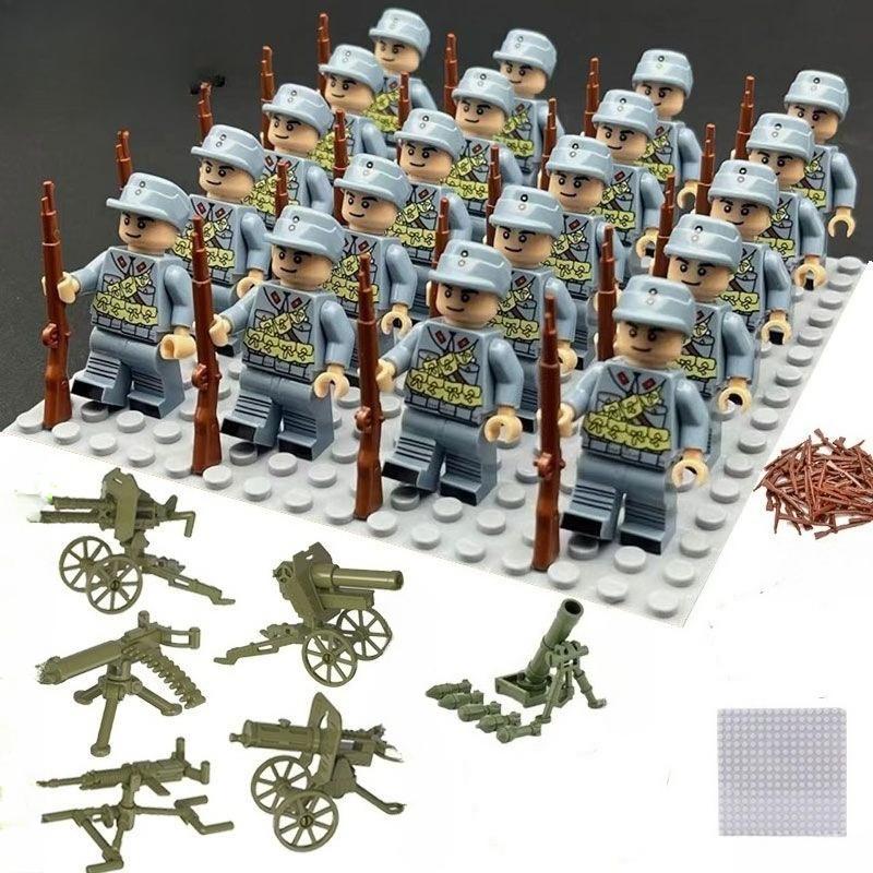 20pcs World War II Doll Set Collection of Military Series Weapons Sandbags Figures Assemble Toys Creeper for Kids Educational Toys