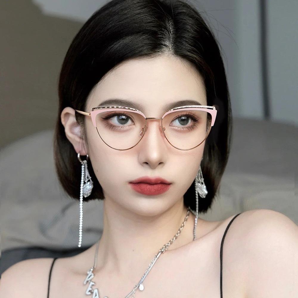Hollowed-out Cat-eye Women's Fashion Metal Anti-blue Light Non-prescription Glasses