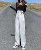 Denim Denim White Loose Plus Sizes Available [Imoha] Women's High-Waisted Wide-Leg Pants, Wide-Leg Pants, Bottoms, Figure-Flattering Jeans, Pockets,