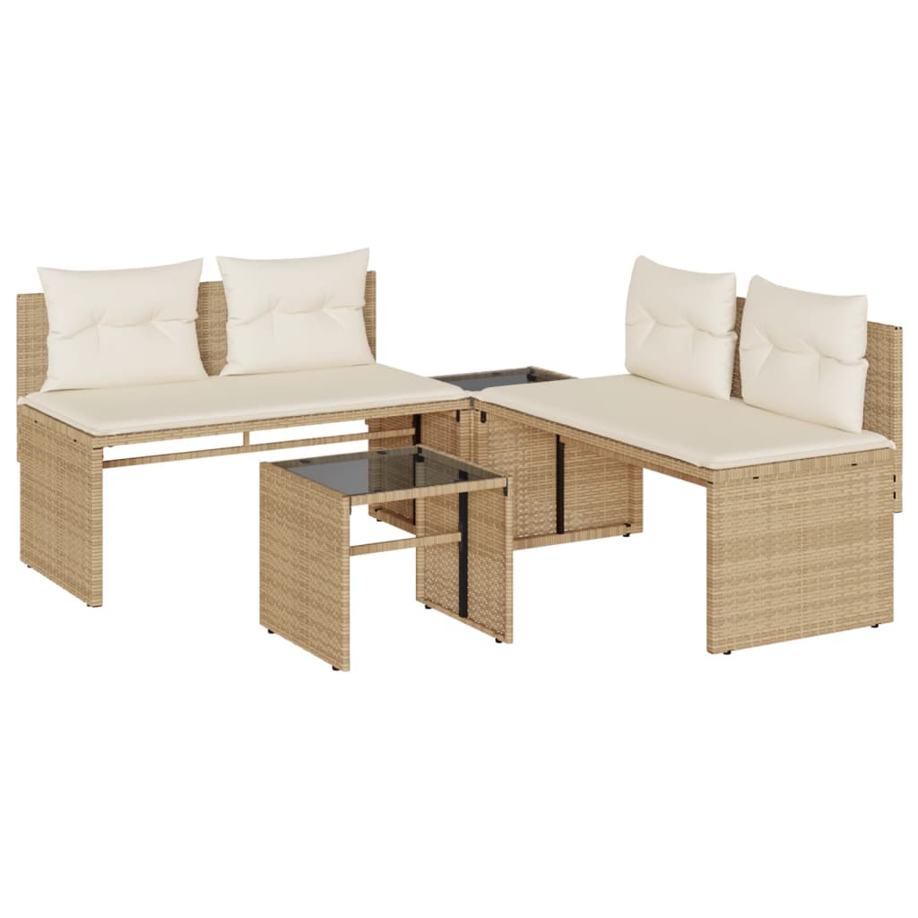 4 Piece Outdoor Sofa Set with Cushions Beige Poly Rattan