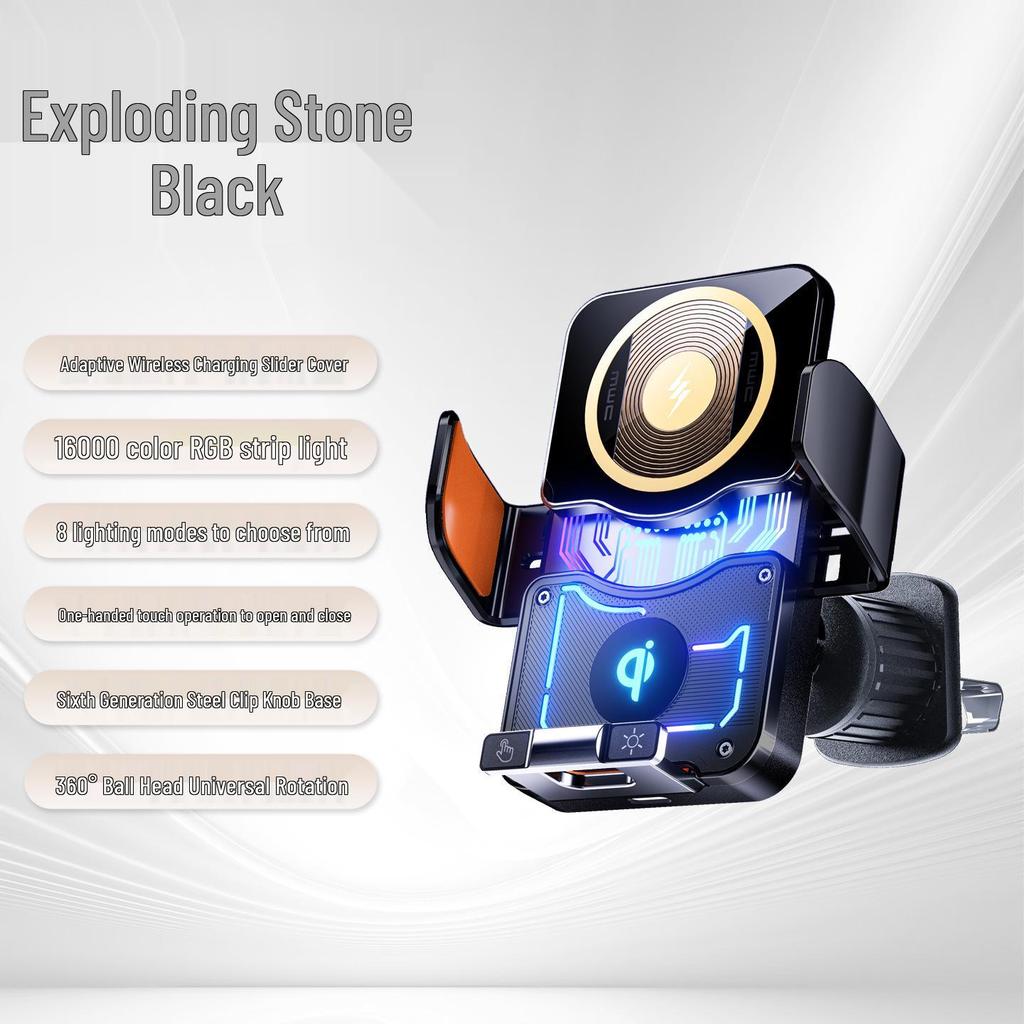 Magnetic Wireless Car Charger Mount with Ambient Lighting & Universal Vent Design, Compatible with All Cars.