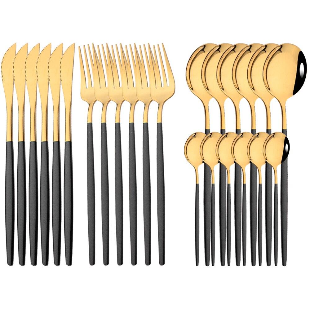 Neue 24 Teile/satz Besteck Set Edelstahl Geschirr Lila Gold Geschirr Messer Gabel Löffel Abendessen Besteck Küche Besteck