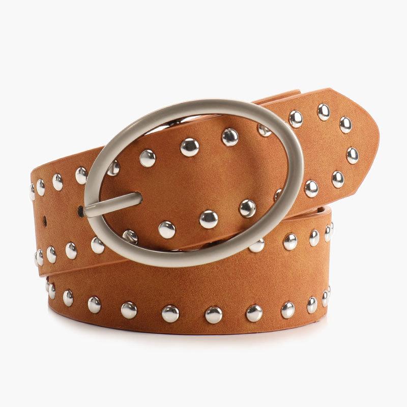 New Oval Button Women's Belt Versatile Jeans Belt High-end Millennial Style Fashionable Rivet Belt Women