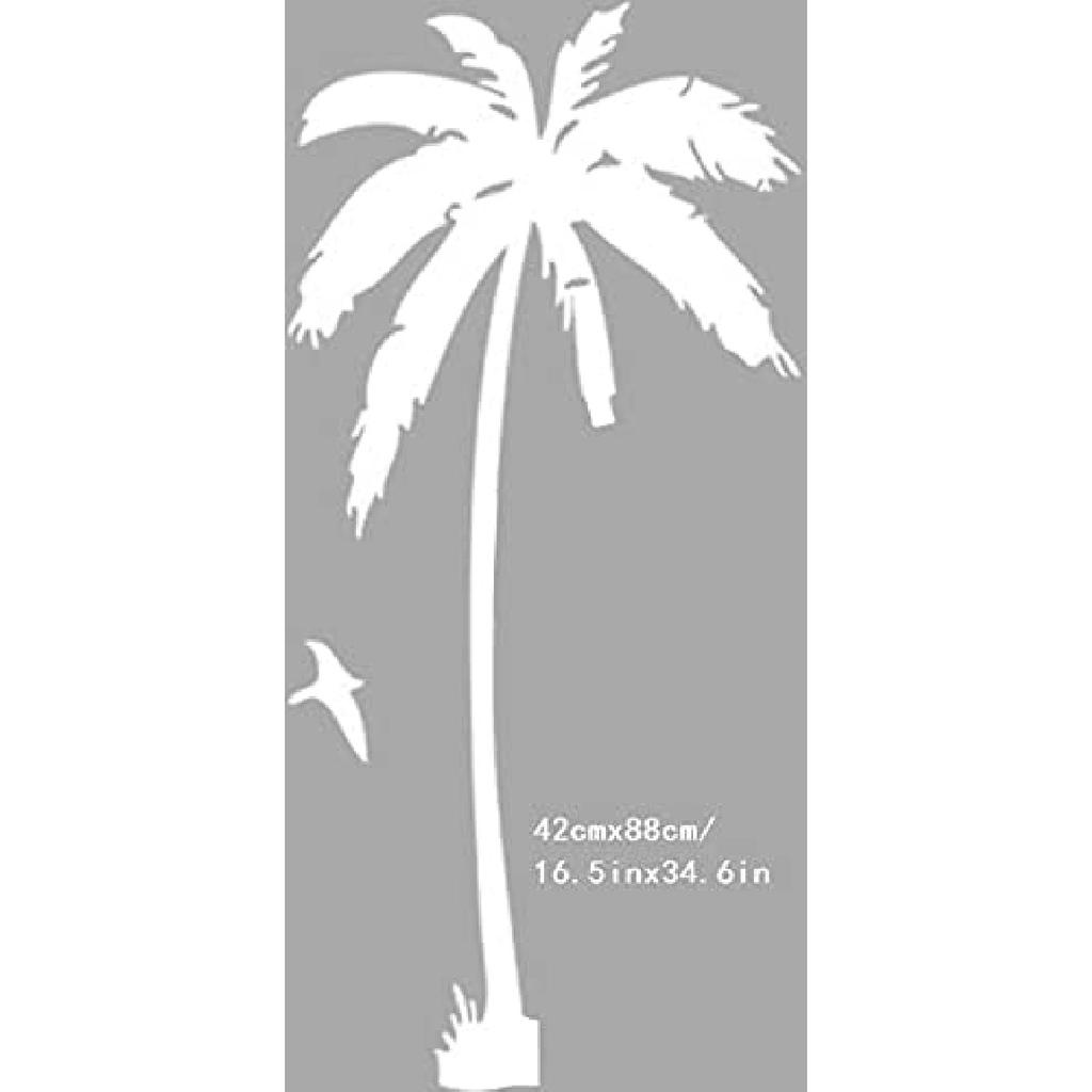 BIBITIME 2 Coconut Palms Wall Sticker White Birds Silhouette Vinyl Coco Decor Decals for Office Background Decorations Living Room Bedroom Nursery